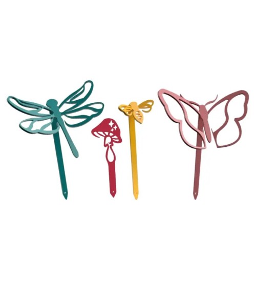 Piquets déco pour plantes – Abeille, papillon, libellule, champignon
