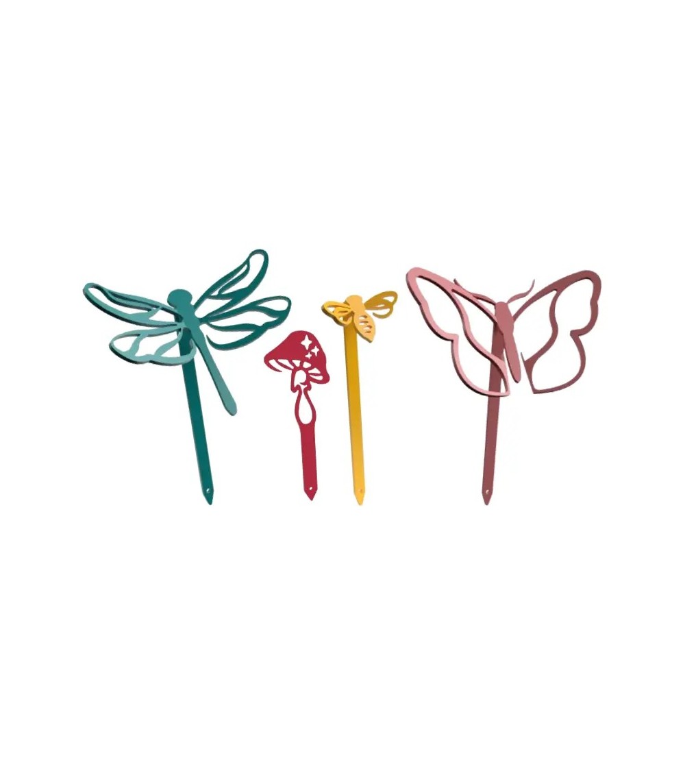 Piquets déco pour plantes – Abeille, papillon, libellule, champignon