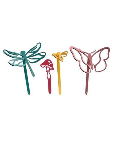 Piquets déco pour plantes – Abeille, papillon, libellule, champignon